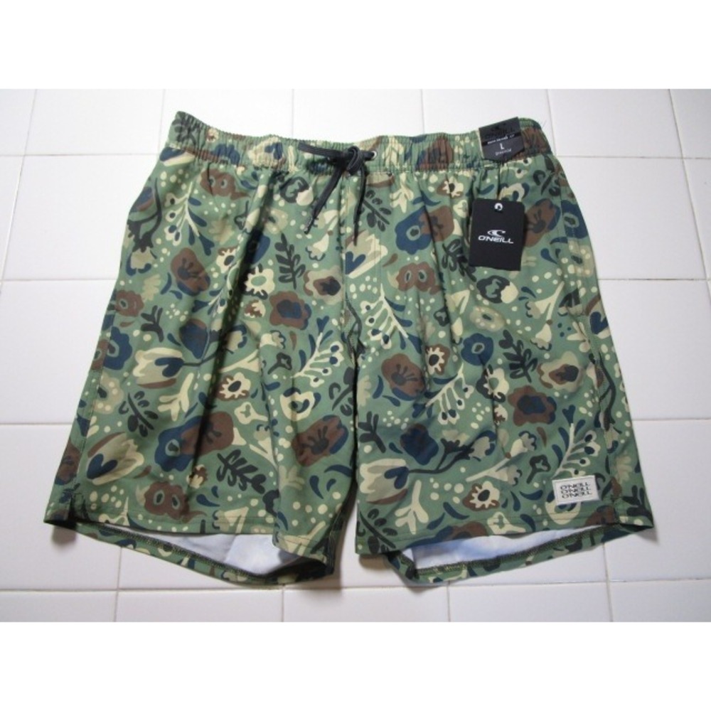 O'Neill Redondo Print Lined Volley 17" Swim Shorts Men's Large Green Floral